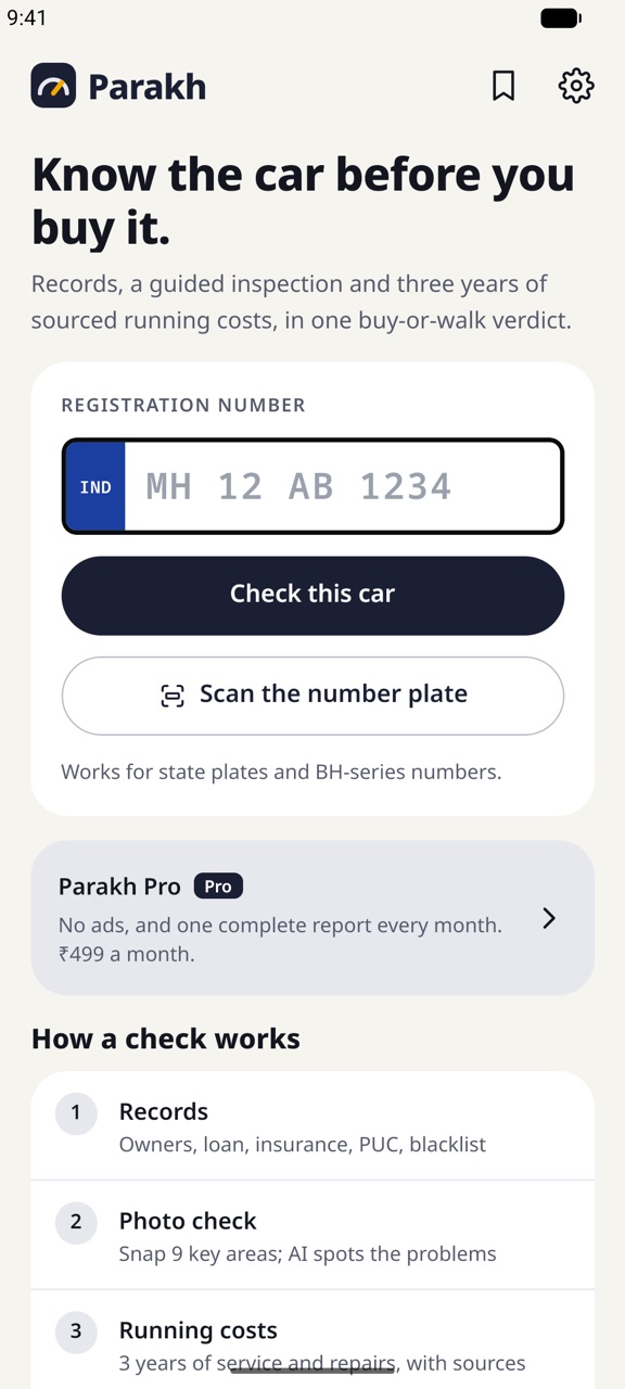 Start with the number plate: Type it or scan it with the camera.